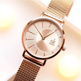 Wristwatches Shengke Women Watches Crystal Decoration Fashion Casual Quartz Ladies Bayan Kol Saati Mesh Band Reloj MujerWristwatches