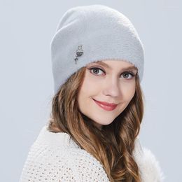 Beanie/Skull Caps Winter Woman Hat Faux Fur And Angora Rabbits Soft Delicate Pendant Decoration Fashion For Girls Davi22