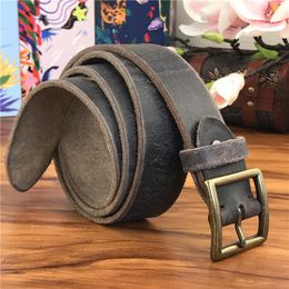 Belts Retro Cowboy Jeans Leather Belt Men Ceinture Vintage Brass Buckle For Long Waist Yellow MBT0009