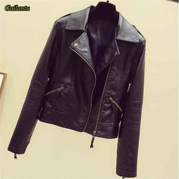 Guilantu Plus Size 5xl 6xl Motorcycle Faux Pu Leather Jacket Women Turn-down Collar Zipper Black Punk Streetwear Biker Coat 210908