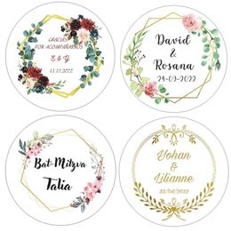 80 Pieces 3.5cm Custom Add Your Name and Date Wedding Flower Stickers Invitation Seals Candy Gift Box Paper Label D220618