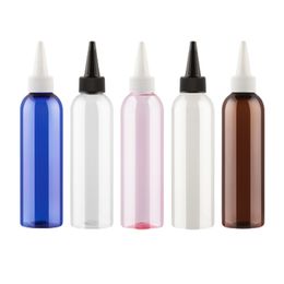 Packing Plastic Bottle Round Shoulder PET Black White Sharp Spout Cover Empty Refillable Portable Cosmetic Packaging Container 200ml