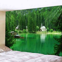 Tapestry Quiet Forest Tapestry Lake Green Plants Natural Landscape Tapestries M