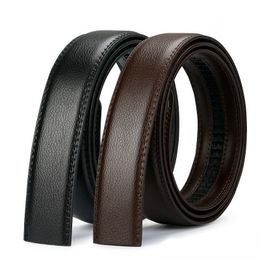 Belts Men's Plus Size Belt Cowhide Leather Strip Automatic PU Waistband No Buckle 3.5CM Men Jeans Brown Body Lengthened 110-125Belts