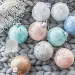 Dia.7cm Highgrade Glass with Feather Christmas Tree Decor Ball Xmas Party Hanging Ball Ornament for Home Christmas 201027