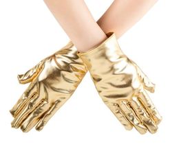 Women Punk Rock Gloves Metallic Night Club Show Evening Costume Accessories Faux Patent PU Glove Stage Performance Props Gold Silver Red Black