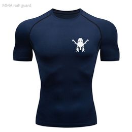 high quality Running Compression Shirt Men's Short Sportswear MMA Fitness T-shirt Sport Quick dry Summer Round neck T-shirt 4XL 220518