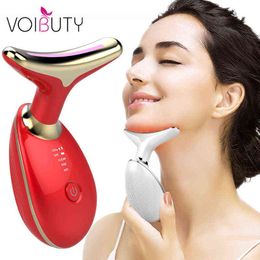 EMS Thermal Neck Lifting and Tighten Massager Electric Microcurrent Wrinkle Remover LED Photon Face Beauty Device for Woman 220512