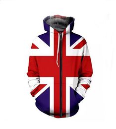 Toptan - 2022 Yeni Union Jack 3D Baskı Kadınlar Uzun Kollu Kazak Hoodies Fermuar Gevşek Boy Streetwear Rahat 2022 Sonbahar Bahar @ 92