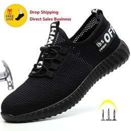 Safety Shoes For Men Summer Breathable Work Lightweight Antismashing Male Construction Mesh Sneakers 220728