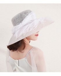 Wide Brim Hats 202207-ronmei Drop Natural Filipino Yarn Banquet Feather Princess Sun Cap Women Leisure Holiday Beach HatWide WideWide