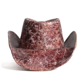 Berets Retro Men Women Leather Western Cowboy Hats Outdoor Gold Rill Brim Jazz Hat Sombrero Hombre Cowgirl Size 58-59CMBerets