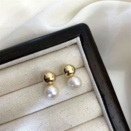 2022 Dangle & Chandelier Fashion Golden Beans Pearl Stud Earrings Korean Style Elegant Simple New Fashion Jewellery For Women