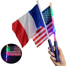 LED Luminous Banner USA Independence Day Mini Hand Waving Flag Plastic Pole American Flag