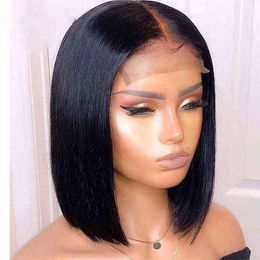 5x1 Remy T Part Lace Wig Short Bob Human Hair s for Black Women Brazilian Bone Straight 220609