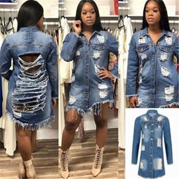 Destroyed Boyfriend Denim Jacket Ladies Lapel Fall Women Ripped Casual Womens Coats Feminina Jeans Outerwear Women's Jackets