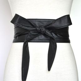 Belts Womens PU Leather Fashion Soft Self Tie Wrap Around Waist Band Belt Bowknot Bind Wide Waistband Female BeltsBelts