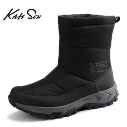 KATESEN New Fashion High Quality Waterproof Ankle Snow Boots Warm Fur Plush SlipOn Winter Men Shoes Y200506
