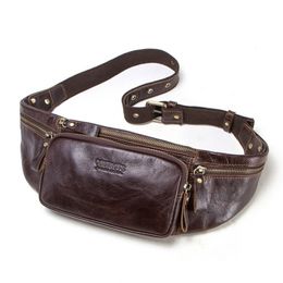 Real Cow Leather Men Waist Bag New Casual Small Fanny Pack Male Waist Pack For Cell Phone And Credit Cards Travel Chest Bag 201117