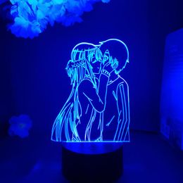Night Lights Kirito & Asuna Kissing Anime Lamp Kawaii Room Decorative Manga Gadgets Sword Art Online Figurine LED Light Birthday Gift