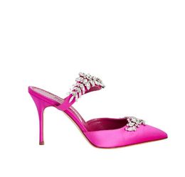 Designer-luxo lurum strass sandálias sapatos para mulheres saltos altos folha cristal-embelezado móides de cetim estraphylias slippers sexy apontado