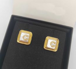 2022 Top quality charm stud earring with diamond and nature shell beads in square shape for women wedding jewelry gift have box stamp PS7001A