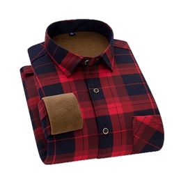 Aoliwen Brand Winter Dress Shirt For Men Casual Long Sleeve Plaid 100%cotton Warm Fleece Lining Fashion Soft Flannel shirt 220322