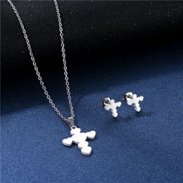 European and American Simple Heart Necklace Set Ladies Fashion Trend Cross Love Pendant Earring Set Chain Unique Gift Jewelry