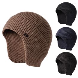 Berets Solid Colour Ear Protector Knit Hat Thick Warm Hood Protection Autumn Winter Cycling Running Hats For MenBerets