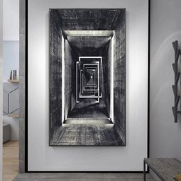 Abstract Geometric Retro Canvas Paintings Infinite Corridor Poster and Print Wall Art Picture for Living Room Home Decor Cuadros