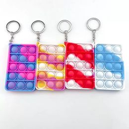 3x5 Simple Party Keychain Push Bubble Fidget Toys Decompression Toy Fidgets Key Chain Anti Stress Board