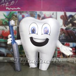 Advertising Inflatable Tooth Balloon 2m/3m Giant White Tooth Shaped Cartoon Mascot Figure Dental Model With Toothbrush For Event