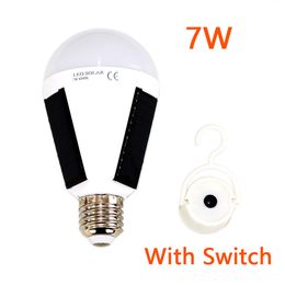 E27 Rechargeable LED Solar Bulb Lamp 7W 12W 85V-265V Outdoor Emergency lamp holder connected to the mains