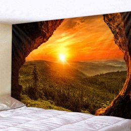 Cave Sunrise Tapestry Bohemian Wall Art Stickers Rugs Aesthetic Room Decoration Pendant Tapiz De Pared J220804