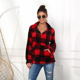 Women's Hoodies & Sweatshirts Women Lapel Half Zip Up Loose Casual Pullovers With Big Pocket Long Sleeve Autumn Clothing Checkerboard Pullov