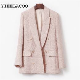 High-end custom sequined lotus root pink small fragrant tweed jacket, ladies' blouse, suit jacket 220511