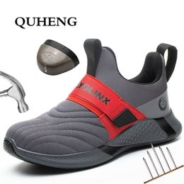 QUHENG Safety protective Shoes Men Summer Breathable Working Steel Toe Anti Construction Sneakers Work comfort Boots Y200915