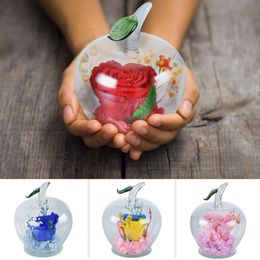 Decorative Flowers & Wreaths Preserved Rose Artificial Immortal In Apple-shaped Glass Dome Birthday Valentine's Day Anniversary Gift For