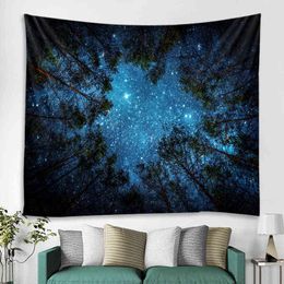 Forest Carpet Wall Hanging Psychedelic Trees And Stars Fabric Home Decor Polyester Table Covers Night J220804