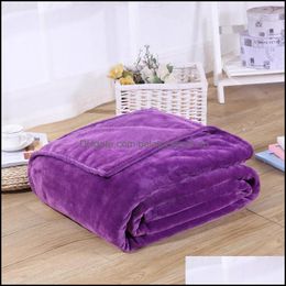 Flannel Blankets Coral Fleece Polyester Mink Throw Adt Queen Size Sofa Plaid Solid Plain Color Soft Faux Fur Blanket Drop Delivery 2021 Home