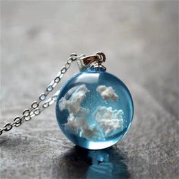 Transparent Resin Rould Ball Moon Pendant Necklace Women Blue Sky White Cloud Chain Necklace Fashion Jewelry Gifts for Girl GC968