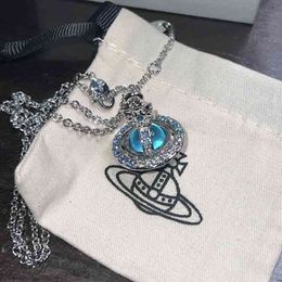 -Pinkcat Empress Dowager Vivi Pinte Limited Gradiente Blue Crystal Glass Ball Orb Saturno Collar Versátil