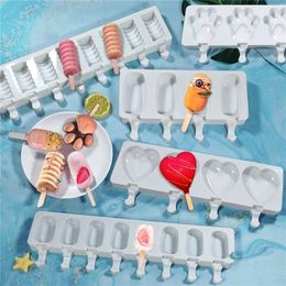 8 4 1 Hole Silicone Ice Cream Mould Cube Tray Popsicle Barrel Diy Mould Dessert with Stick 220509