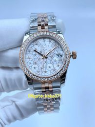 2 styles Ladies watch 278381RBR 278381 31mm green flower pattern 24 Diamonds Two Tone Rose Gold womens watches 2813 Movement Automatic mechanical wristwatches