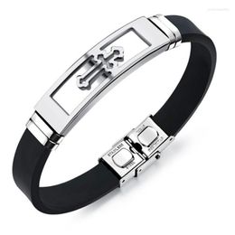 Ly Men Bracelets Silicone Titanium Steel Cross Bracelet Bangle Wristband Masculine Jewellery DO99 Link Chain