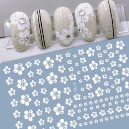 Stickers & Decals Lovely White Flowers Nail Art Adhesive For Nails Cute Paper Parts With Avocado Direct Paste Designs Manicure Prud22