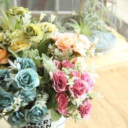 Decorative Flowers & Wreaths Mini Silk Artificial Rose Bouquet Wedding Favours And Gifts Home Garden Decor Living Room Tables Decorations Fes