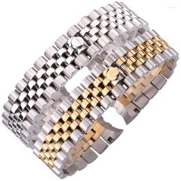 Watch Bands 20mm Curved End Bracelet Strap Men Solid Stainless Steel Silver Middle Gold Watchband With Deployment Clasp AccessoriesWatch Hel