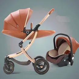 Strollers# Strollers Designer Luxury Baby fashion Stroller 3 in 1 Carriage with Car Seat Eggshell Born Leather High brand High-end Popular Comfortale Q240429