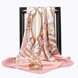 90 90cm Luxury Brand Square Scarf Fashion Beach Women Head Silk Wrap Spring Summer Shawl Ladies Foulard Bandanna Muffler Hijab